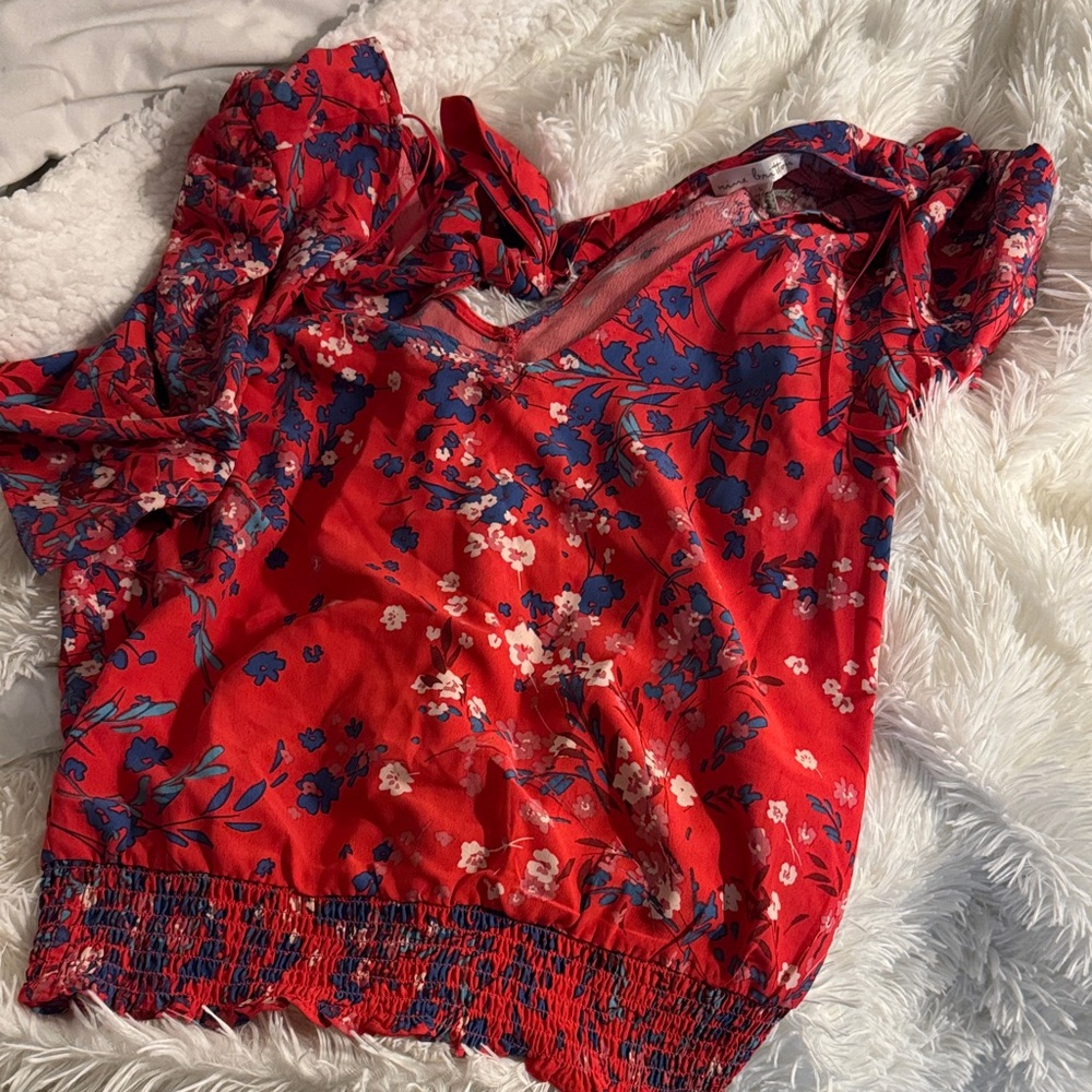 Nine Britton Red and Blue Floral Blouse